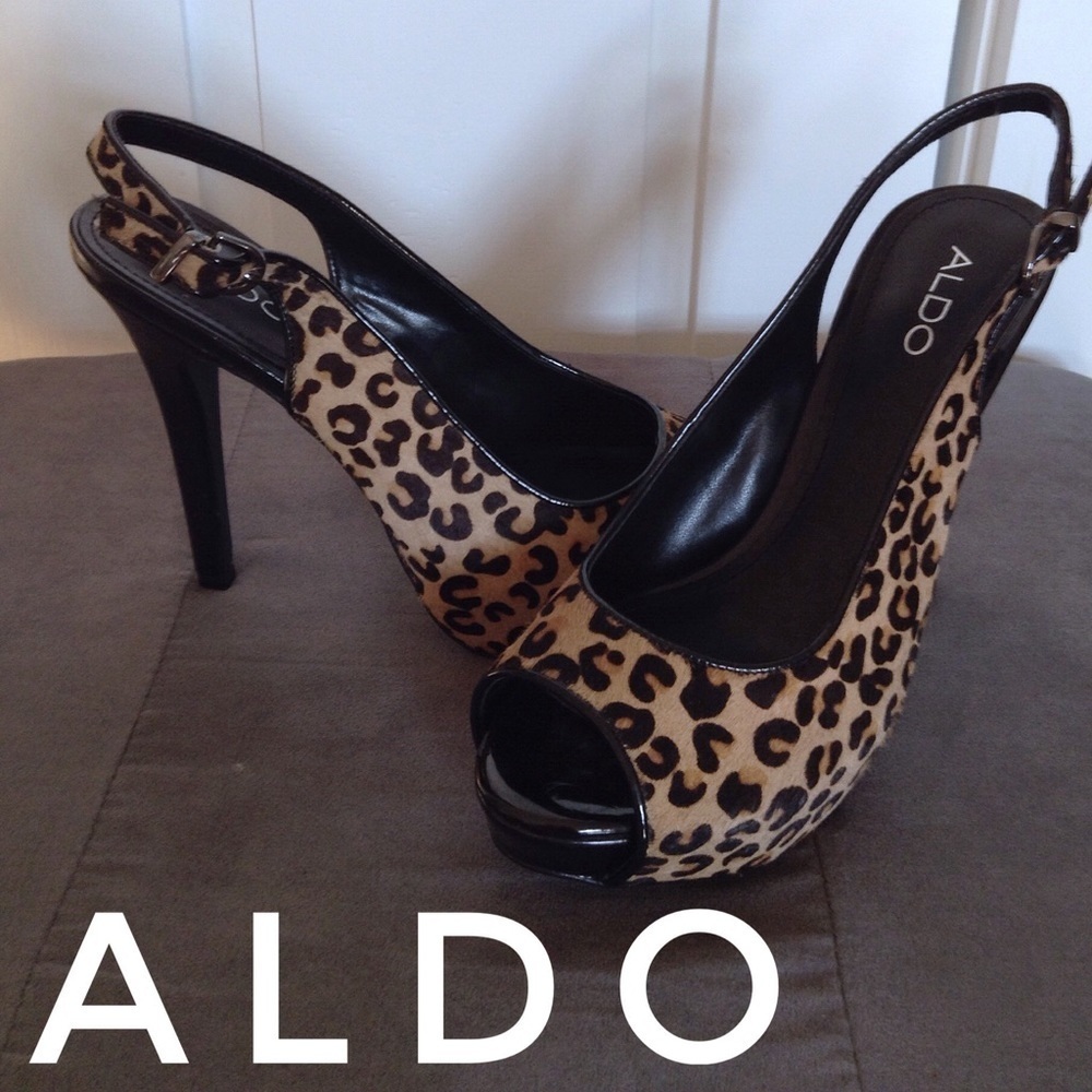 Aldo Leopard Peep toe sling back heel
